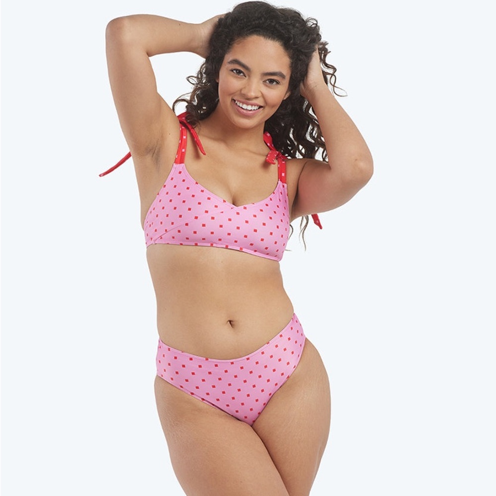 NWT Summersalt Limited High Leg Mid Rise Bikini Square Dot Flamingo & Hibiscus-4